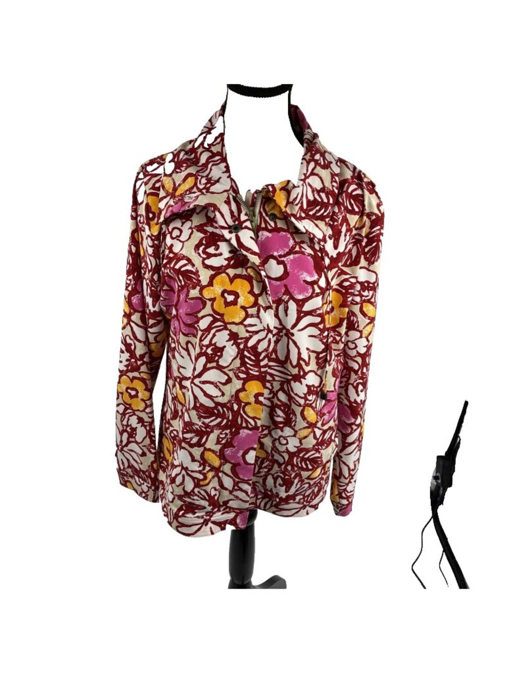Chicos Zenergy Womens Jacket Floral Print Red Pink Zip Front Size M